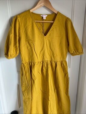 Joe Fresh Mustard Yellow V-Neck Cotton Midi Dress